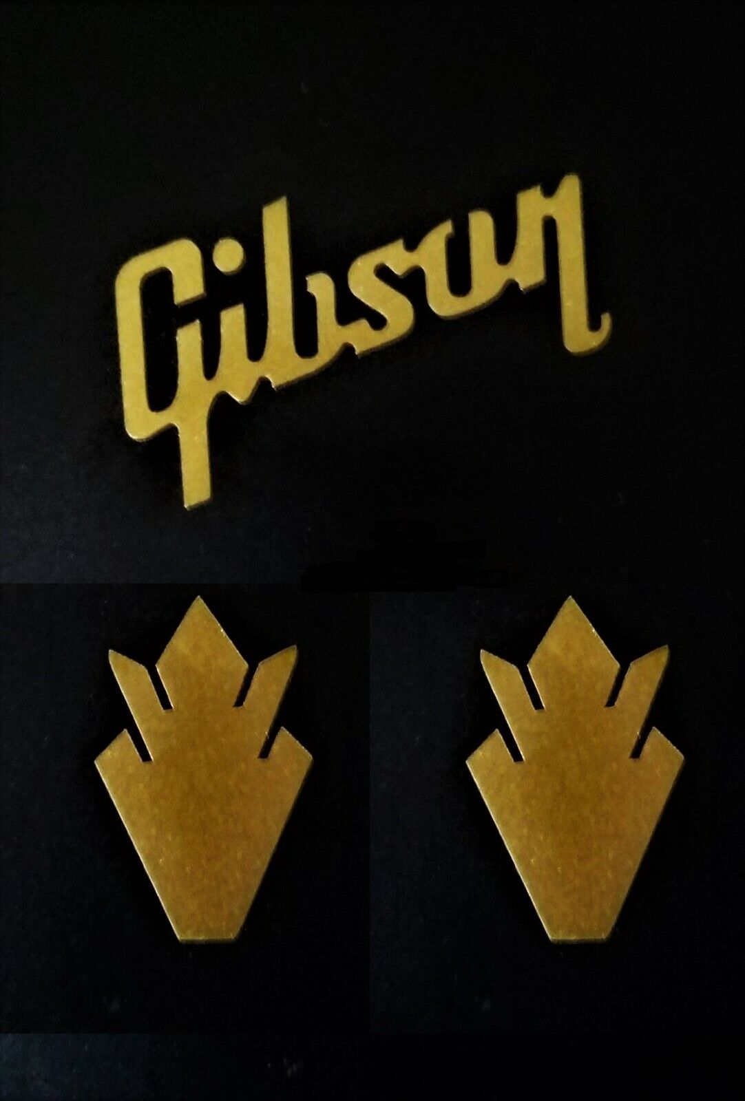 Gibson Guitar Headstock 1 LOGO & 2 Crown, Die Cut Vinyl Decal, OEM Metallic Gold