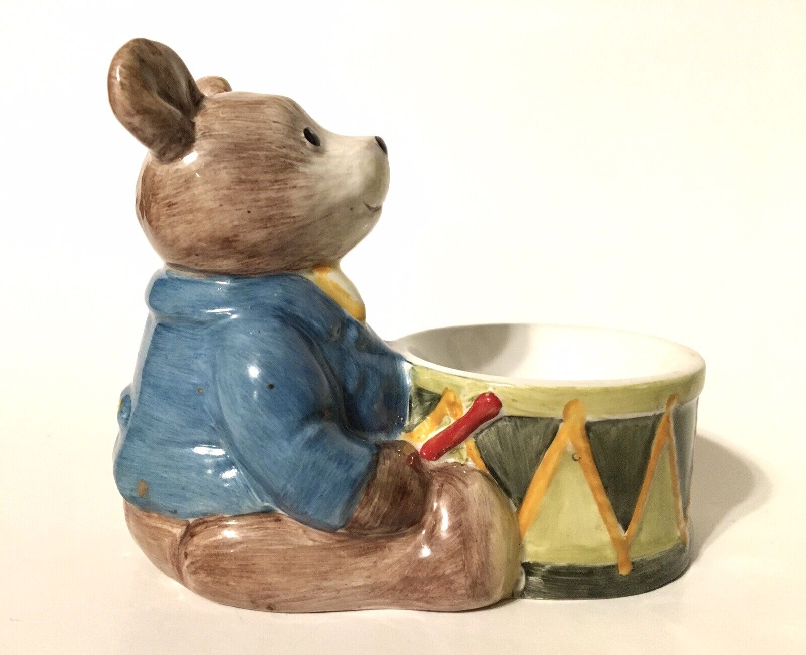 Rare ROYALE STRATFORD EGG CUP  Teddy Bear Figurine with drum Hand Painted by MB