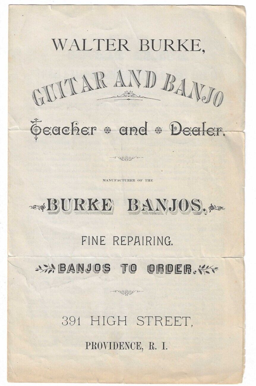 1888 Walter Burke Guitar Banjo Dealer Catalog Booklet RI Antique Music Teacher