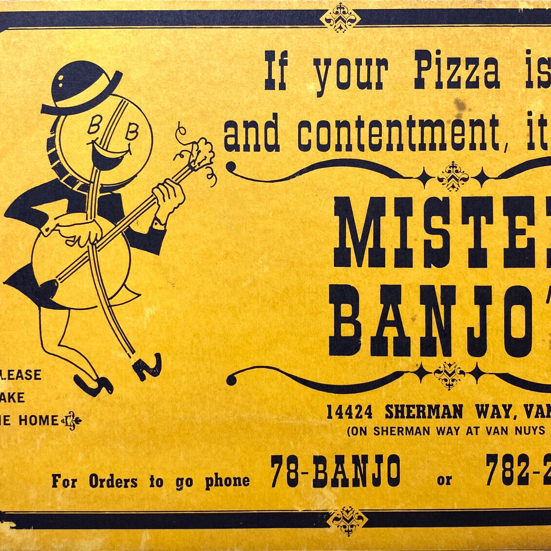 1980s Mister Banjo's Pizza Restaurant Menu Sherman Way Van Nuys Los Angeles