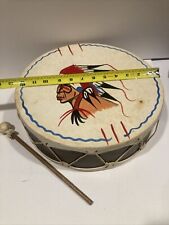 Vintage Hand Painted Native American Rawide Sewn Drum 12.5” X 4.25” picture