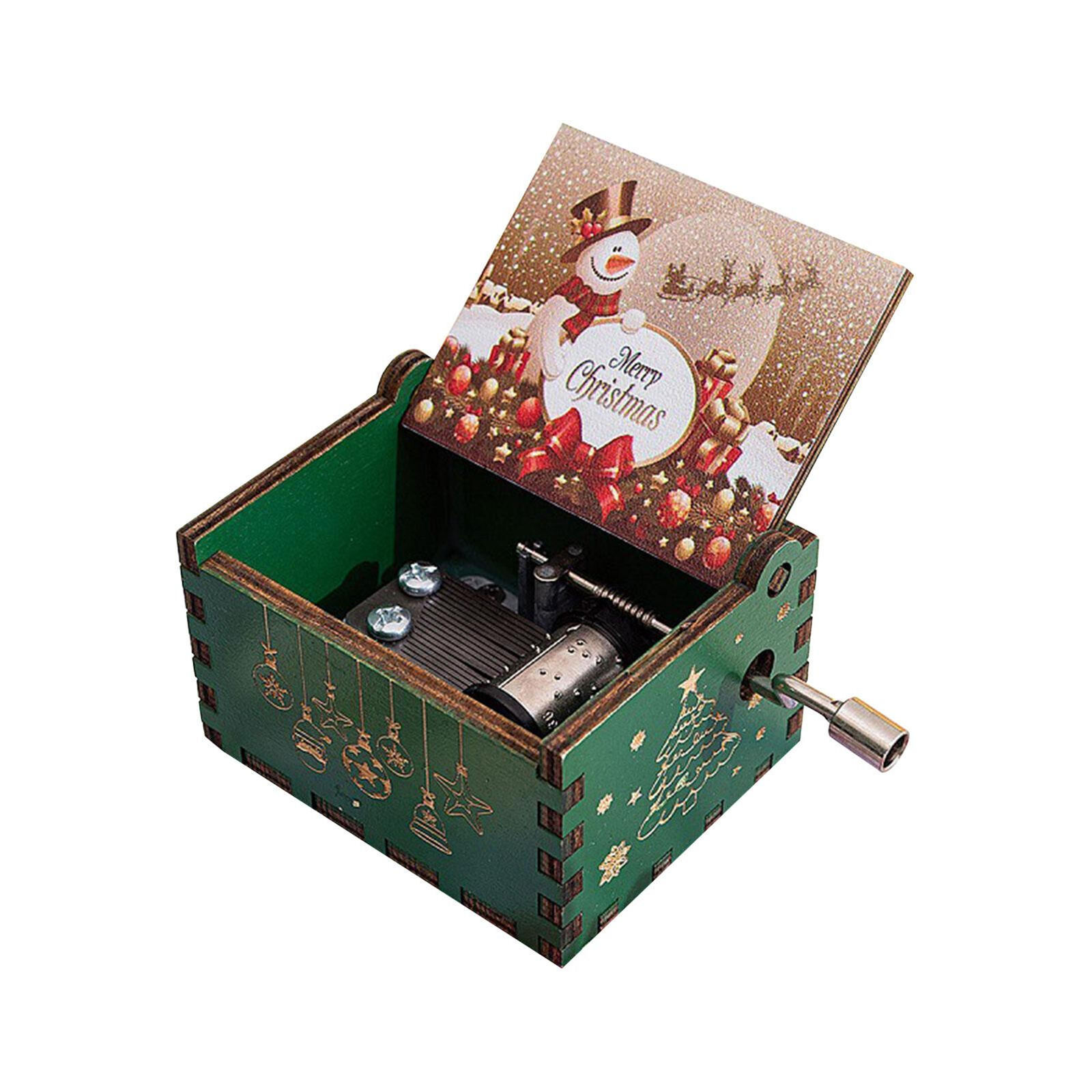 Christmas Music Box Hand Crank Delicate Vintage Wooden Christmas Decor 