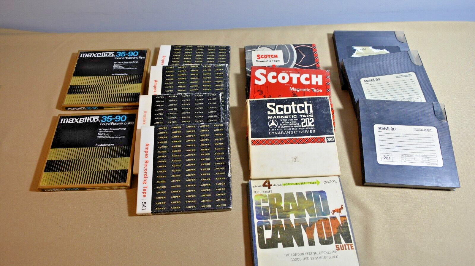 Assortment of prerecord reel tapes  Scotch 90 Ampex Grand Canyon Suite 11 tapes