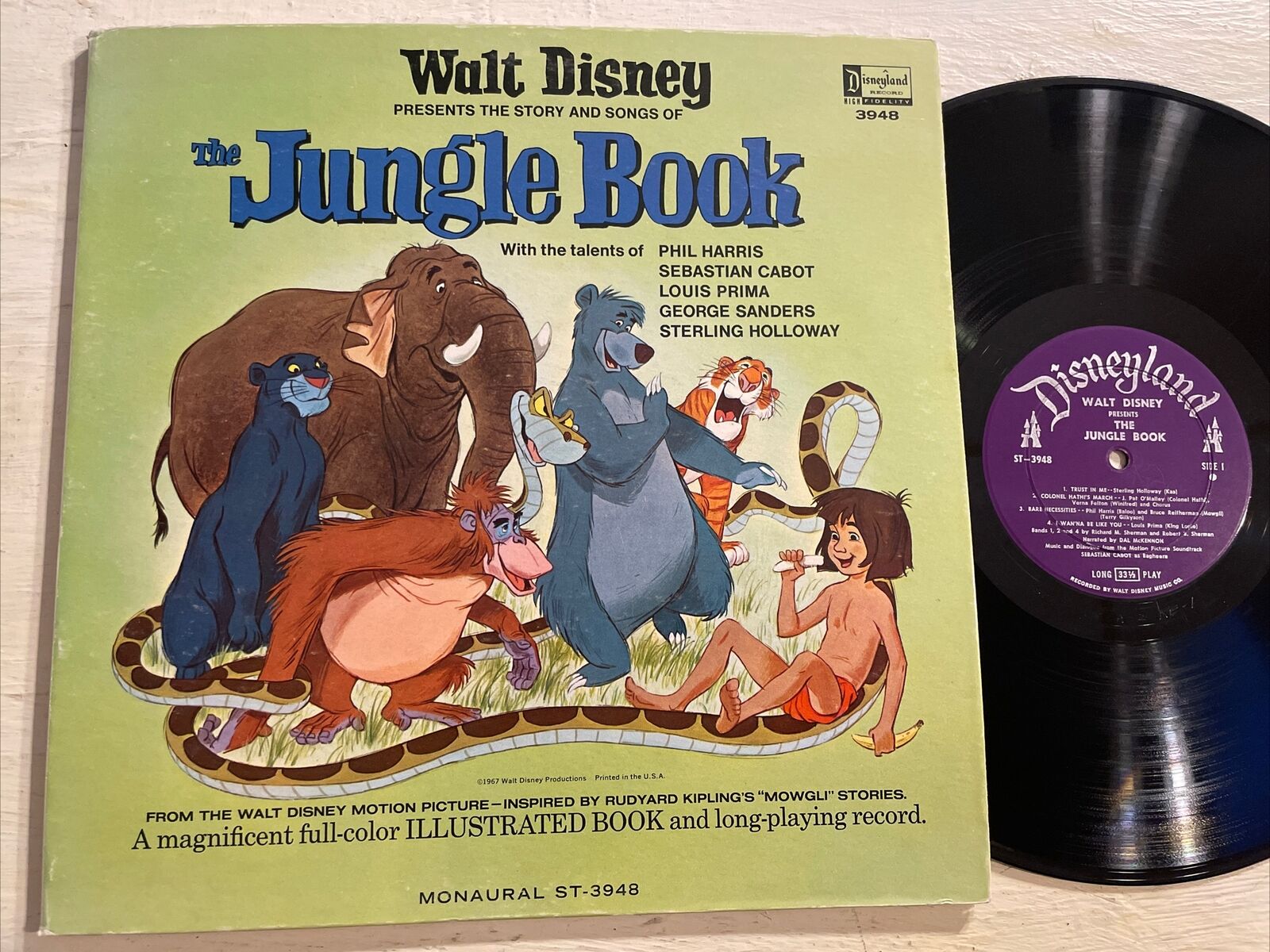 Walt Disney Presents The Jungle Book OST LP Disneyland + Book 1st MONO Press VG+