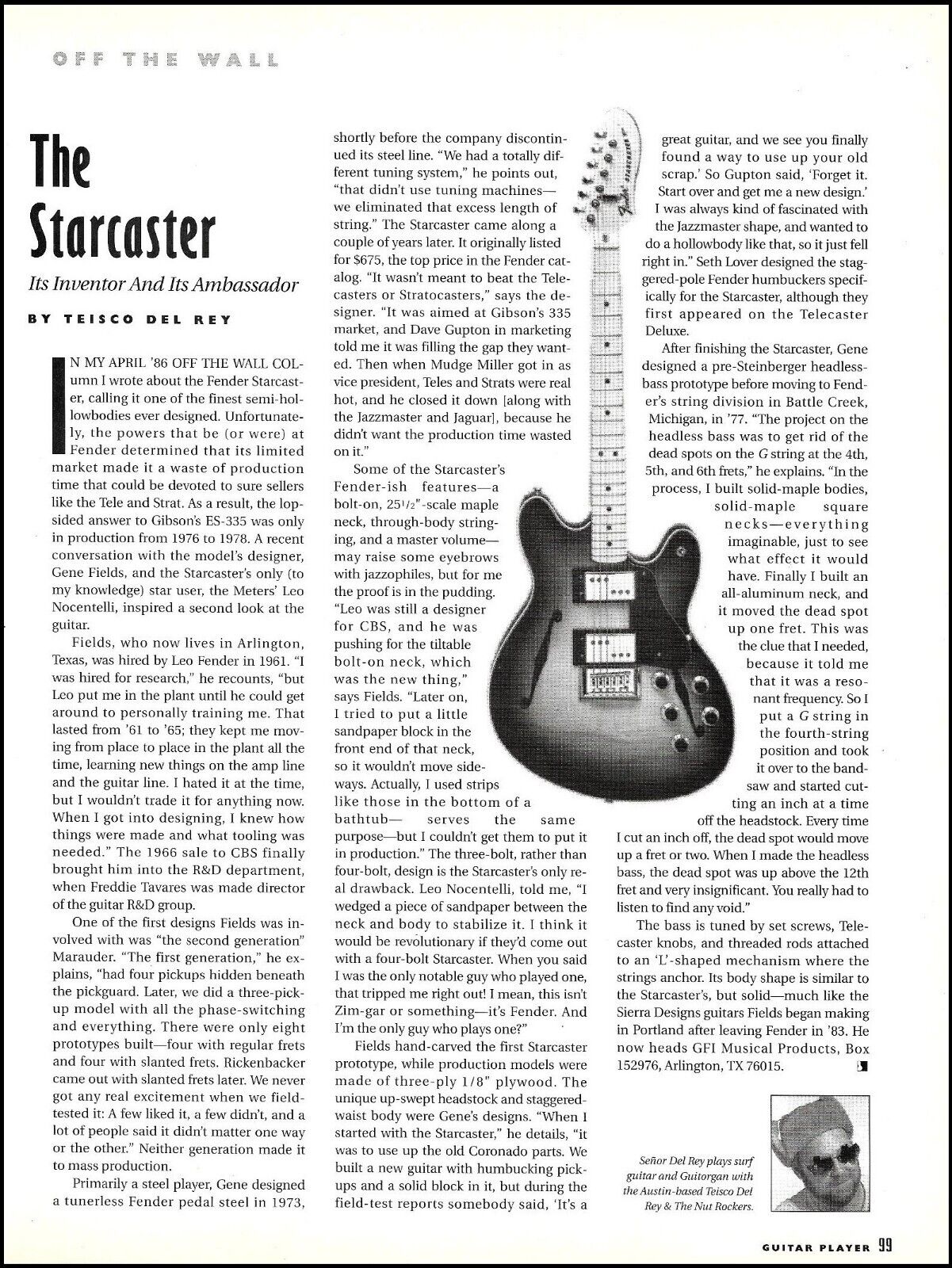 The Fender Starcaster guitar history 1991 pin-up article print