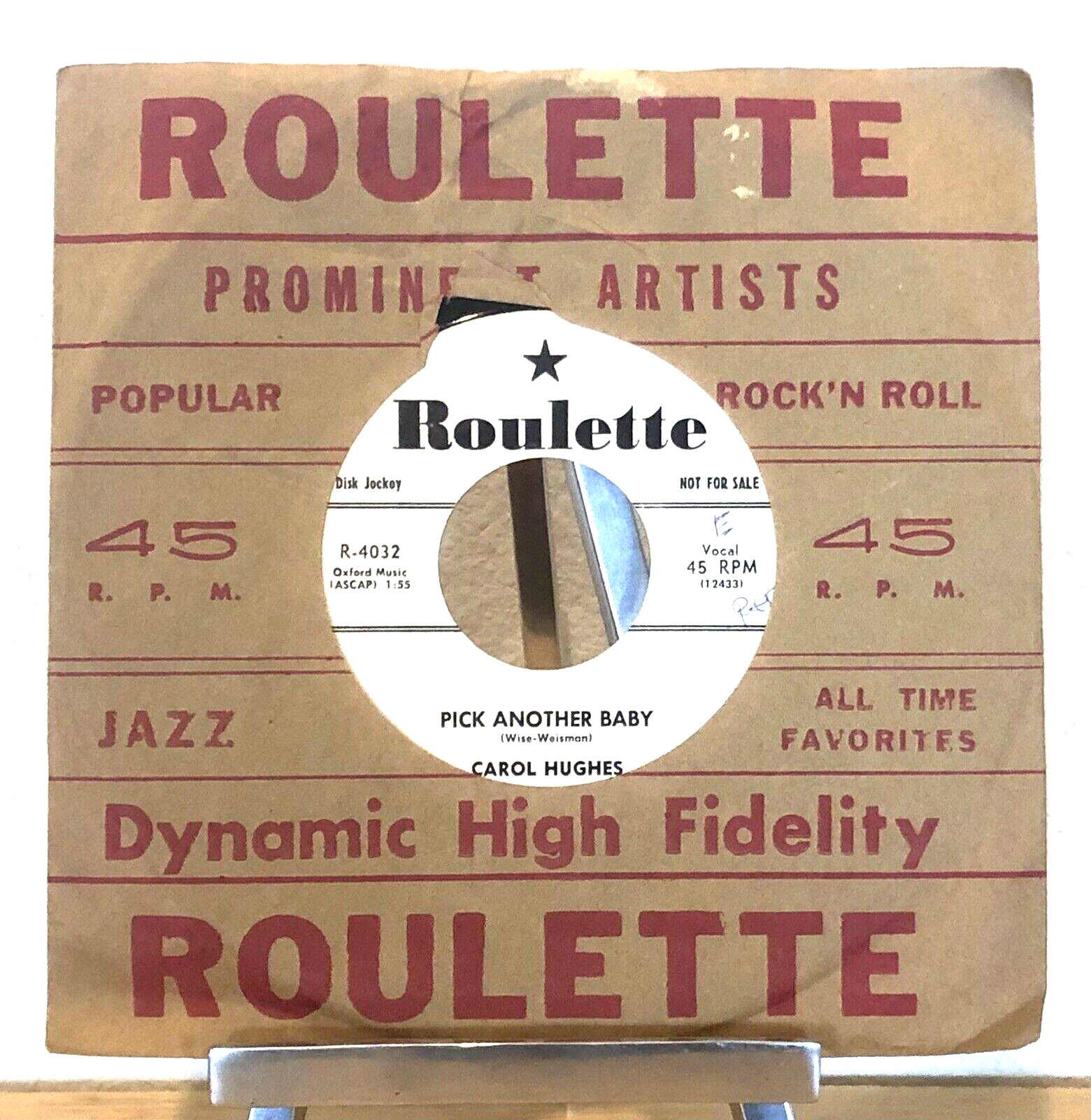 VINTAGE 1957 ROULETTE PROMO CAROL HUGHES PICK ANOTHER BABY 45 RPM RECORD