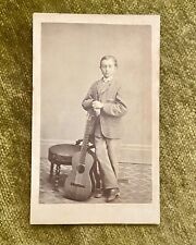 Antique CDV Photo Young Boy in Suit Posing With Classical Guitar picture