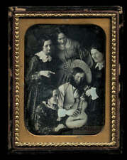Wonderful 1/4 Daguerreotype Group of Women & Musician Playing Guitar 1850s picture
