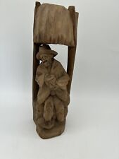 Hand Carved Folk 13” Inch Tall Old Man With Drum picture