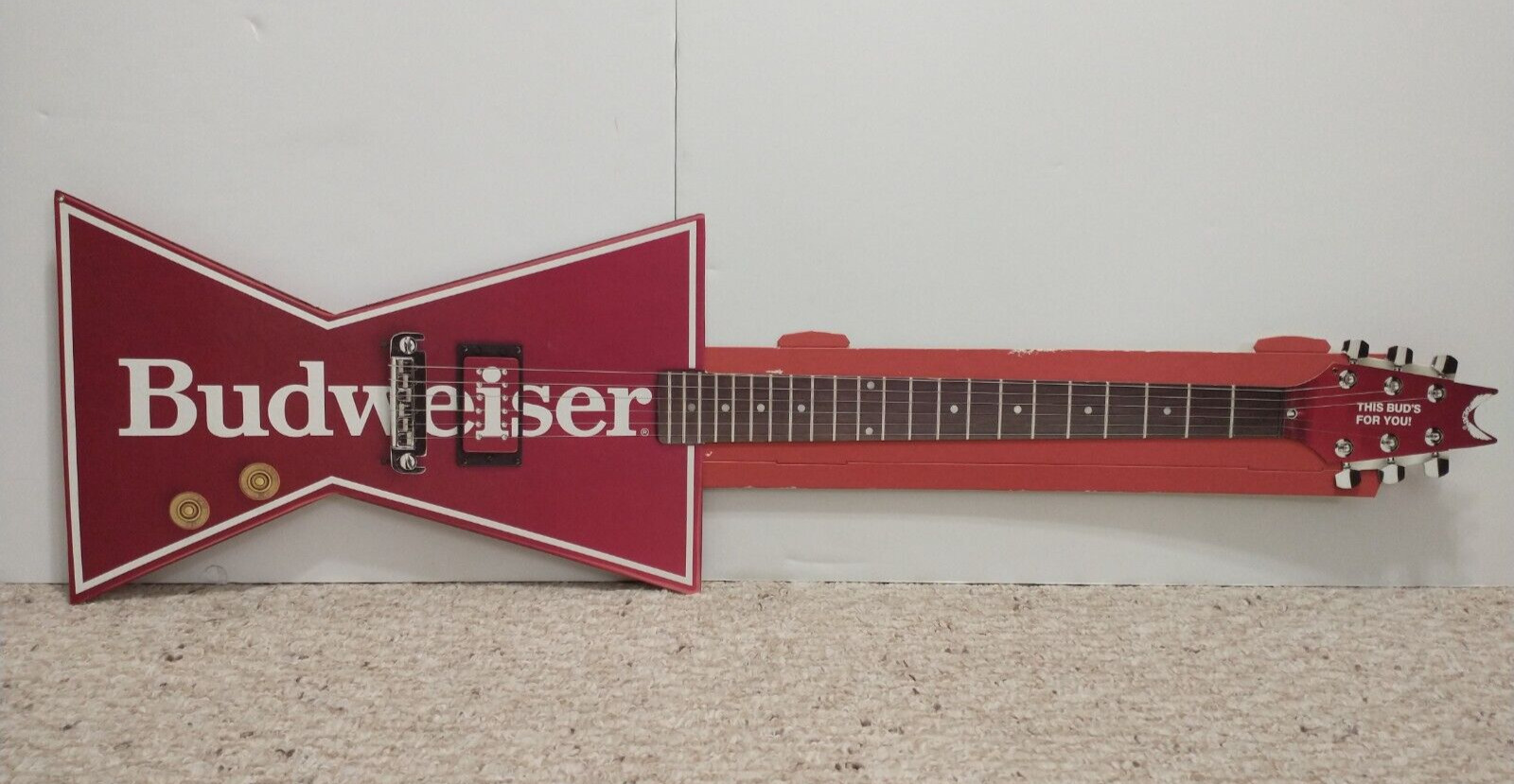 Vintage 80\'s BUDWEISER Bow Tie Guitar BEER SIGN Cardboard Promo Advertising RARE