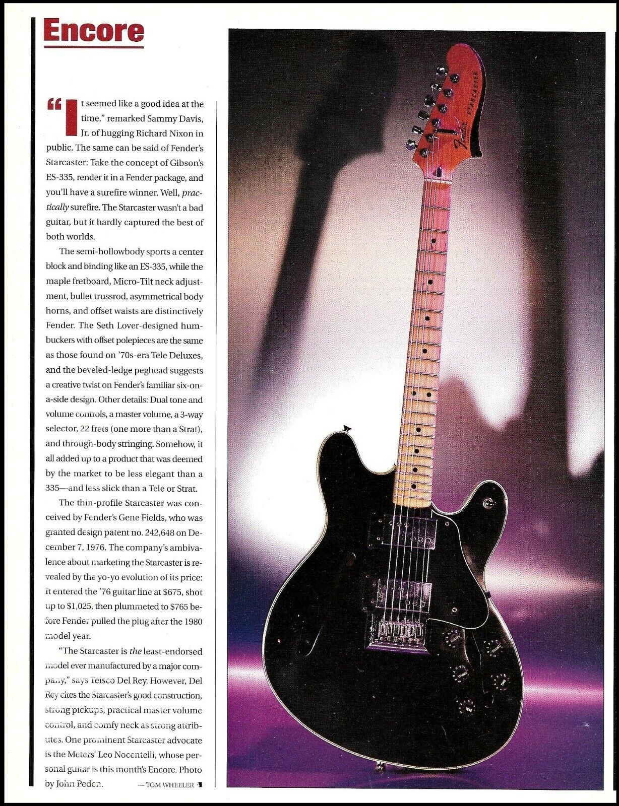 The Fender 1976 Starcaster guitar history 2000 pin-up article print