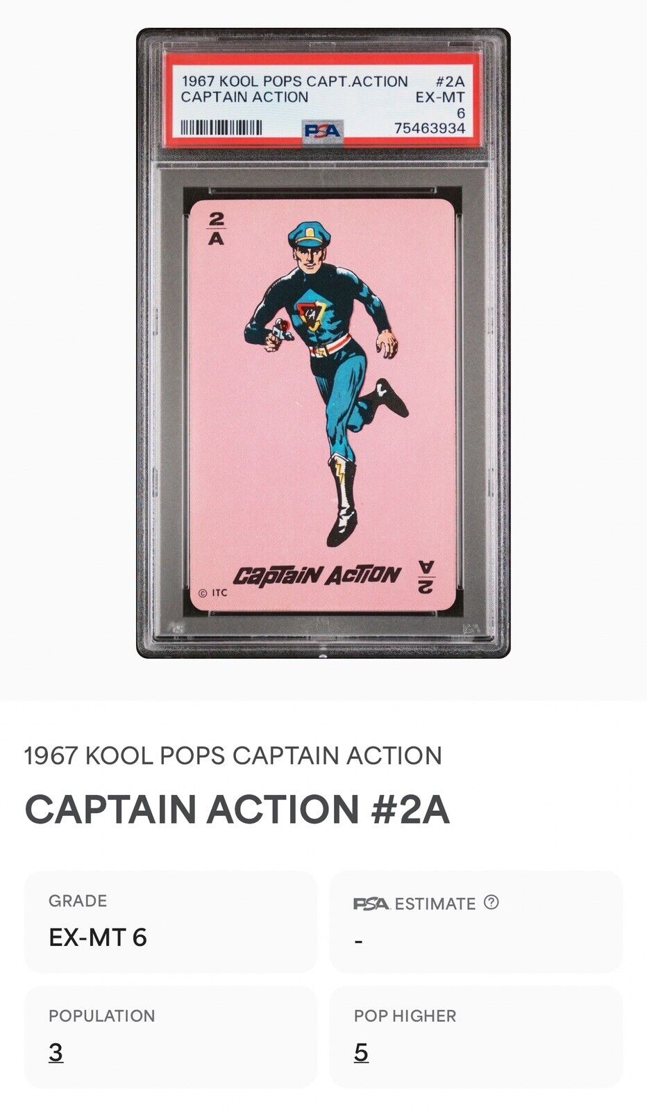 RARE VINTAGE 1967 KOOL POPS CAPTION ACTION PSA 6 EX-MINT - MARVEL DC COMICS