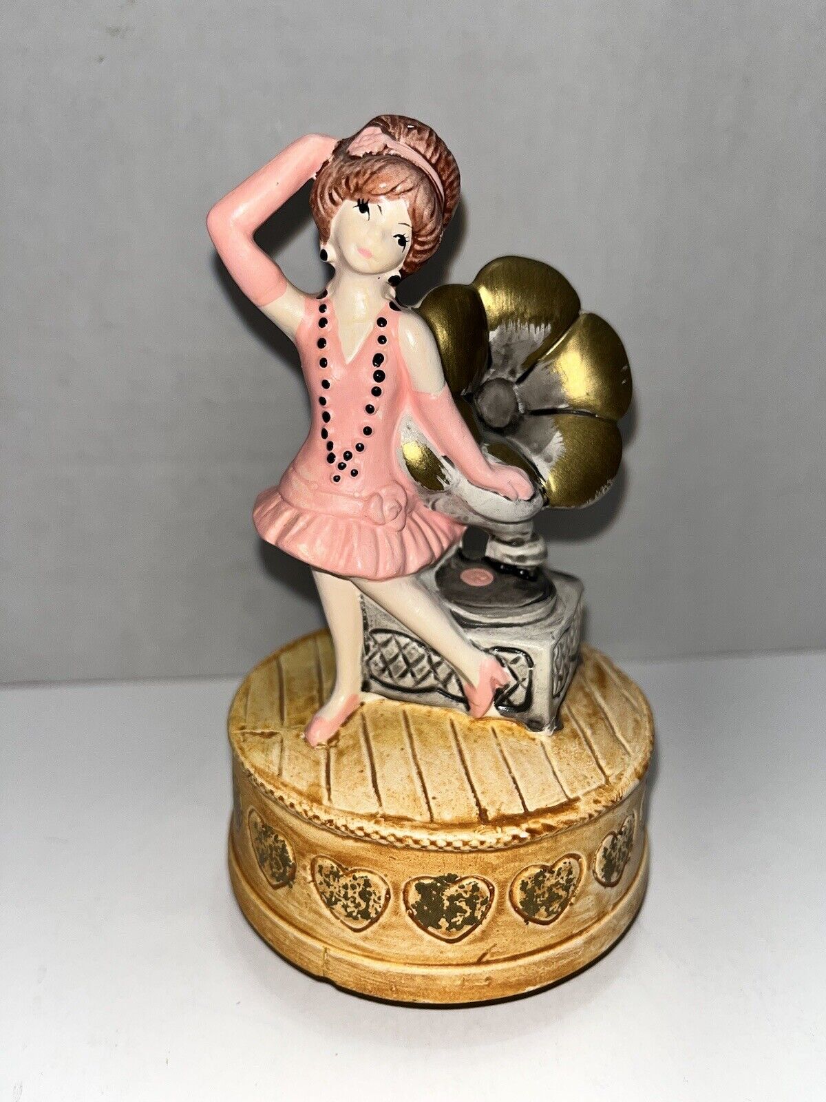 Vintage 1974 Spencer Gifts Ceramic Music Box Made In Japan  Flapper Girl