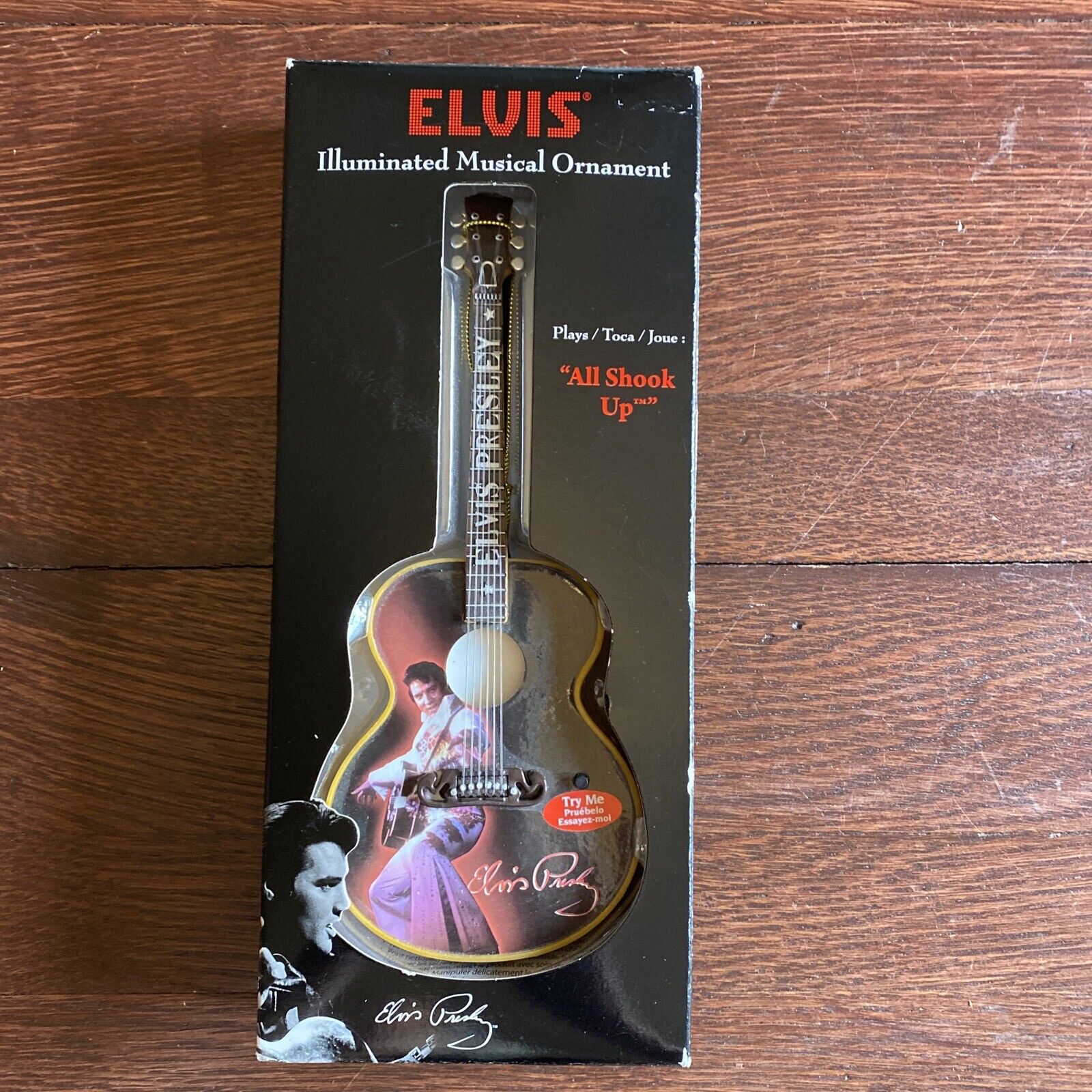 Santa Best Elvis Presley Musical Guitar Ornament Plays \