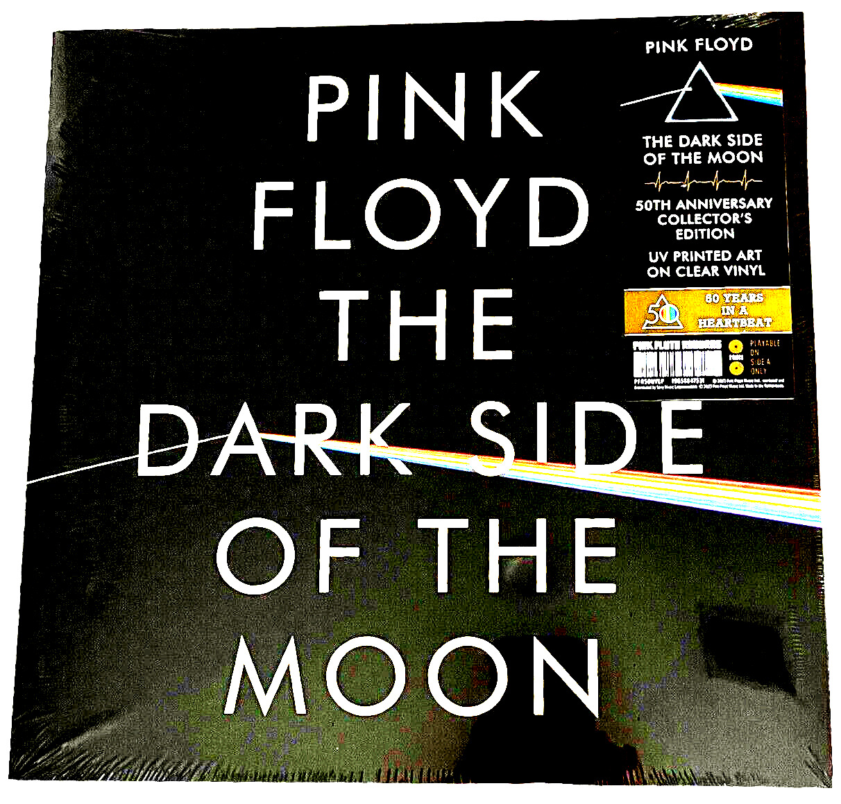 Pink Floyd Dark Side Of The Moon 50th UV PRINTED ART ON CLEAR 2 VINYL SHIP TODAY