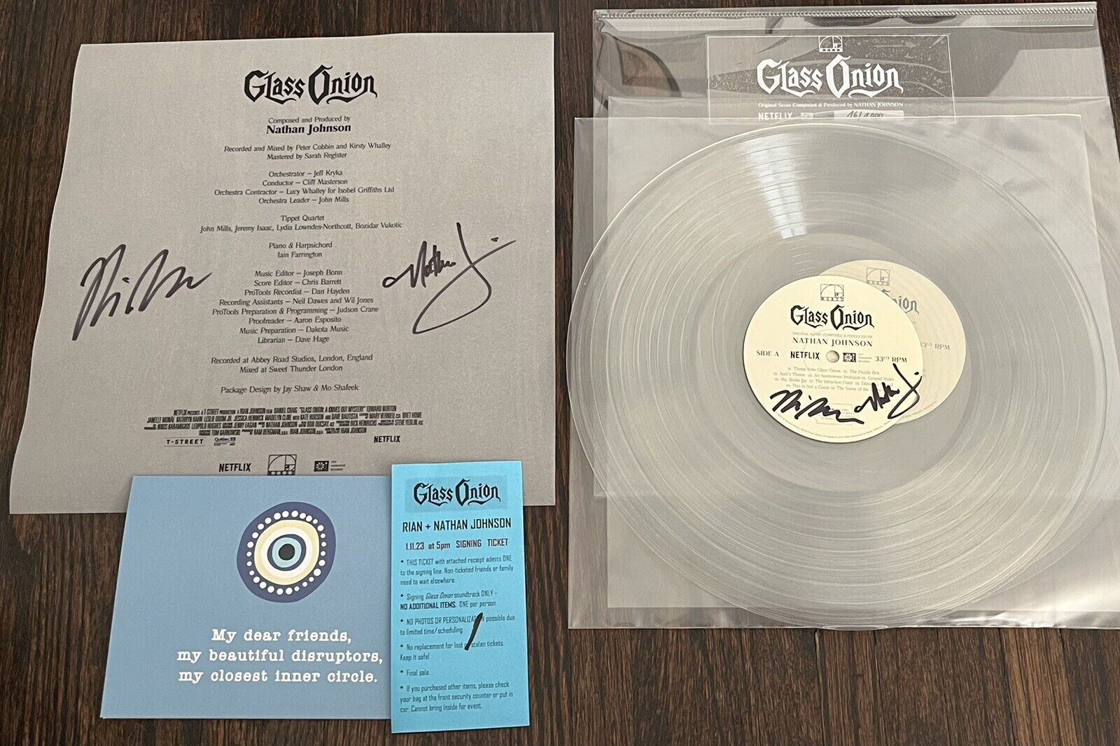 GLASS ONION Original Motion Picture Soundtrack Autograph SIGNED Rare Mondo Vinyl