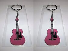 2 Lot-Pink Acoustic Guitar Keychains-Instrument Keyrings Music Band Player New picture