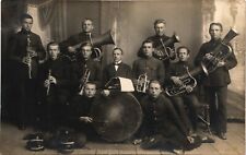 MARCHING BAND real photo postcard rppc ORCHESTRA MUSICIANS drums brass wind picture
