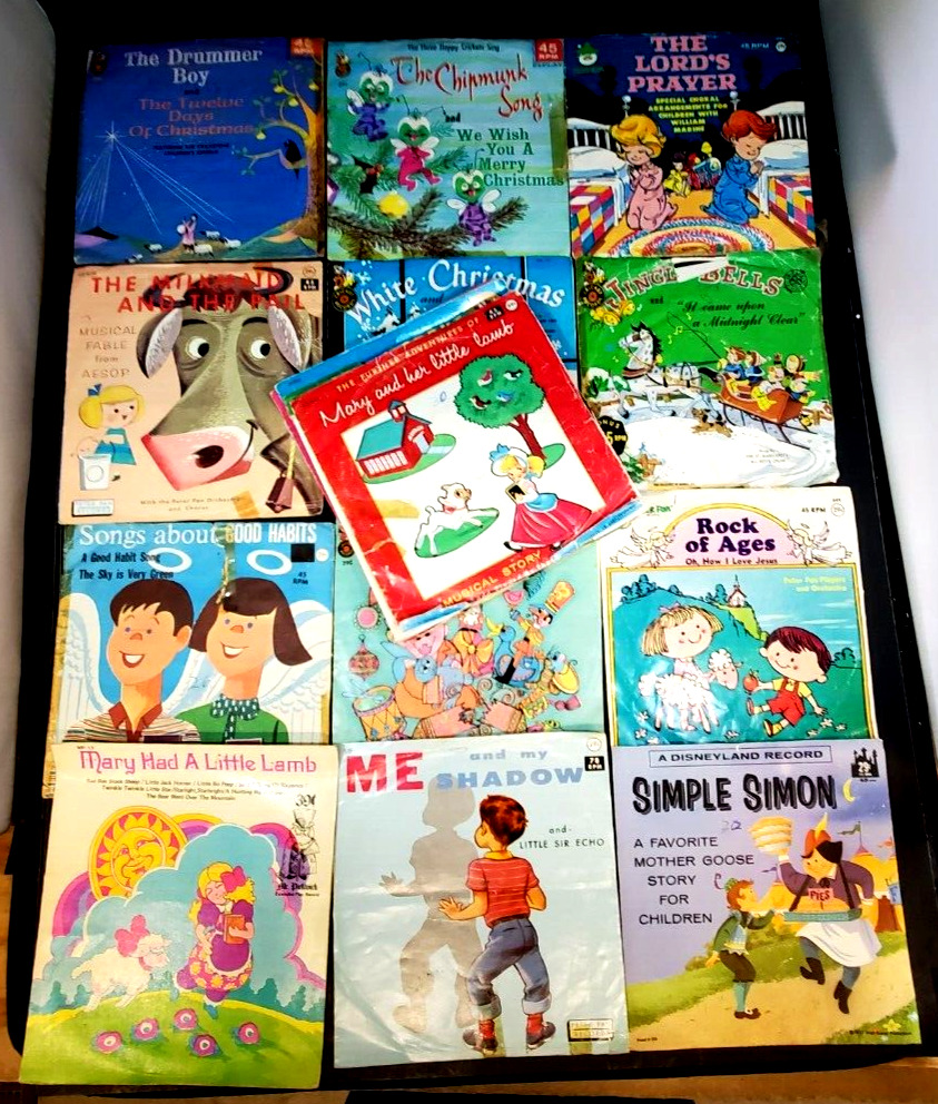 Vintage Children's 45 RPM Record Lot of 22, Three Little Pigs, Chipmunk Song +