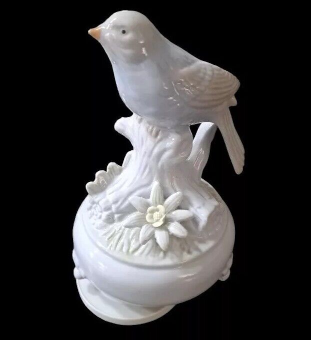 Vintage Jamestown China Music Box Small Wonders Blue Bird Rotates Fine Porcelain