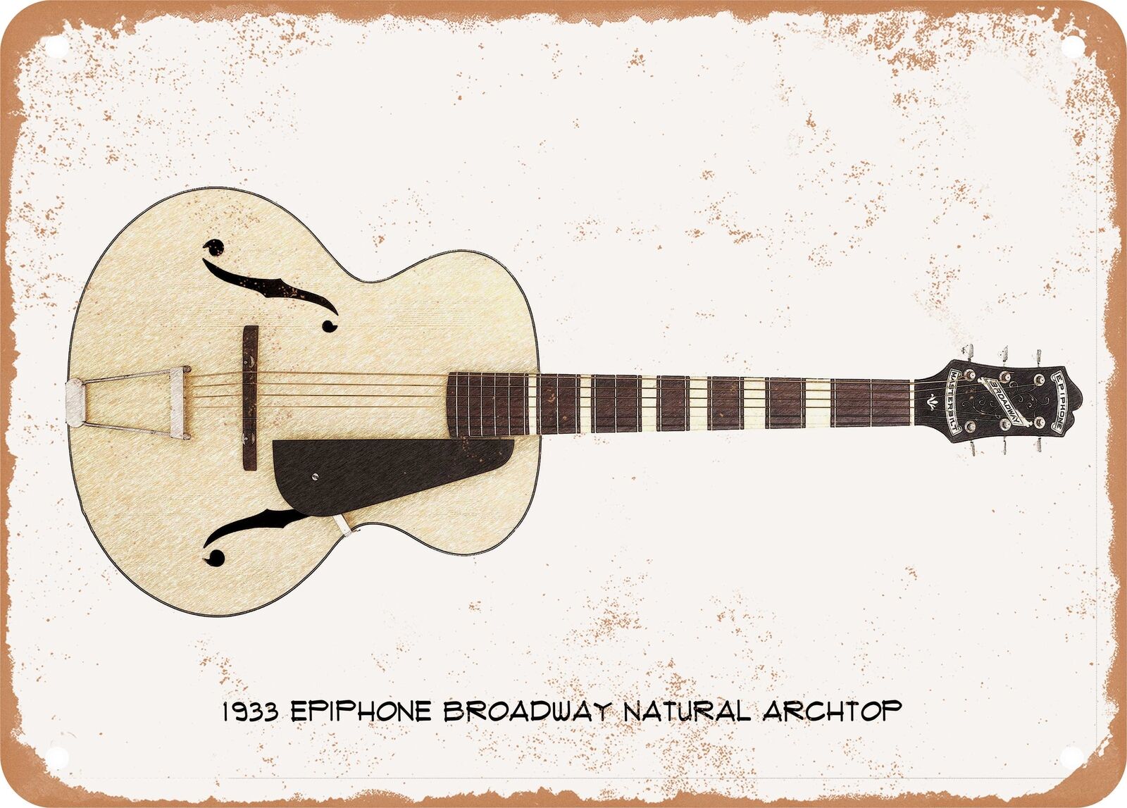 Guitar Art - 1933 Epiphone Archtop Pencil Drawing - Rusty Look Metal Sign