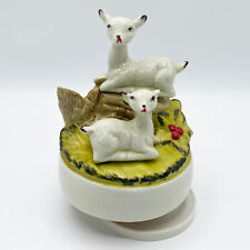 UCGC Vintage Music Box White Spotted Deer on Christmas Landscape with Holly picture