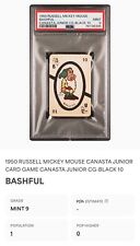 RARE VINTAGE 1950s RUSSELL MICKEY MOUSE BASHFUL CANASTA CARD PSA 9 MINT picture