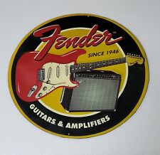 Fender Guitar Round Tin Sign Reproduction - New - picture
