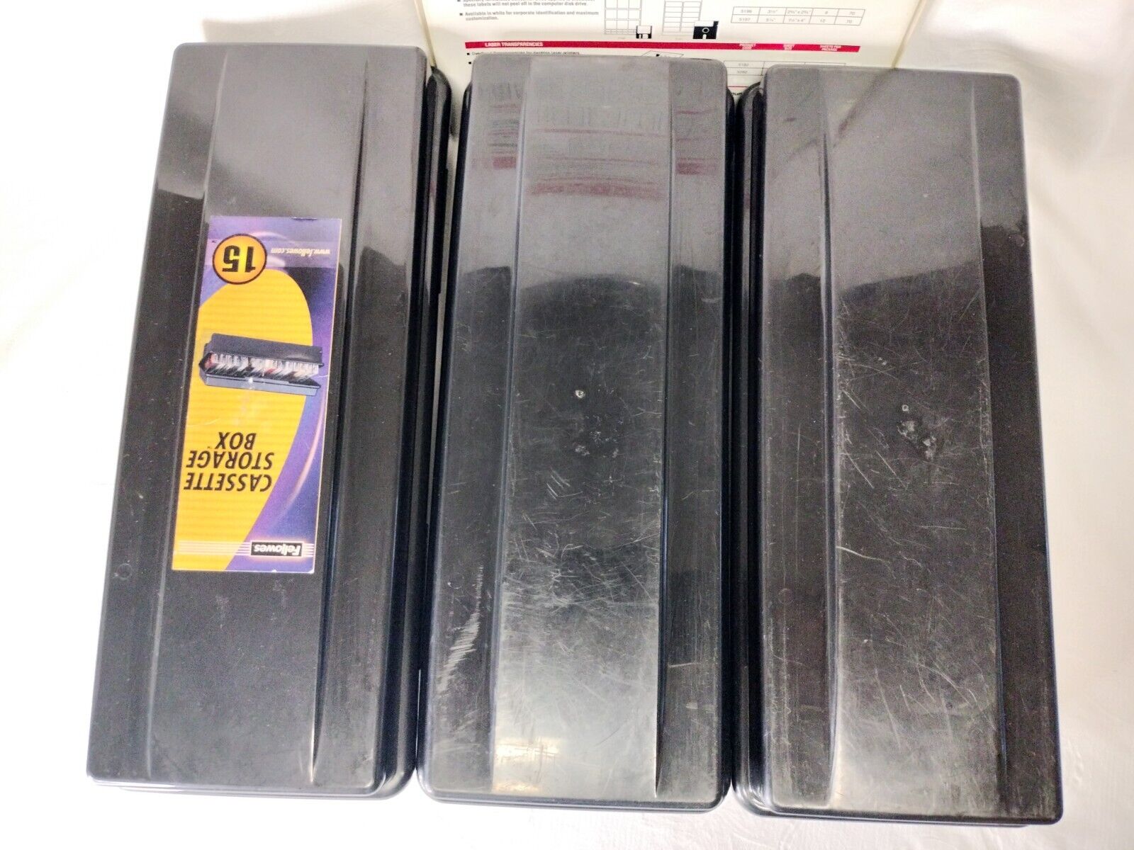 3 VTG Black CASSETTE Tape Holders 15 Slot & AVERY Audio LASER LABELS #5198 LOT