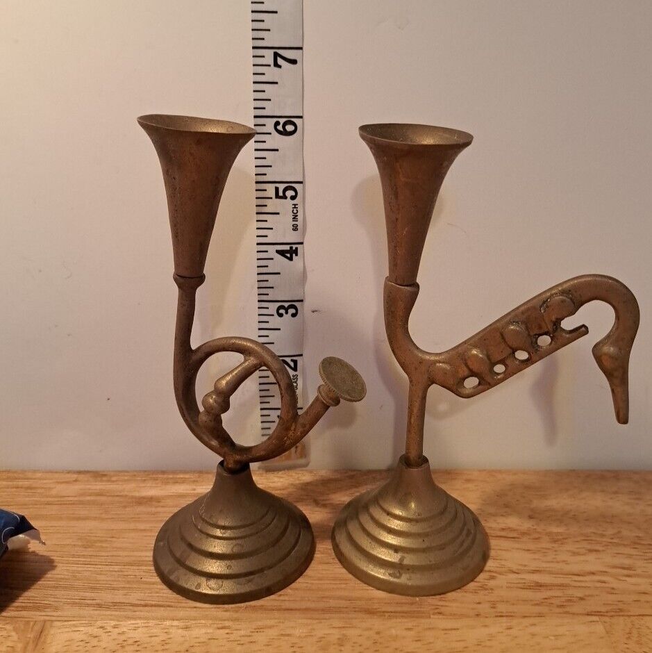 Vintage French Horn And Sax Candle Holder Brass Decoratibe Crafts Inc. India