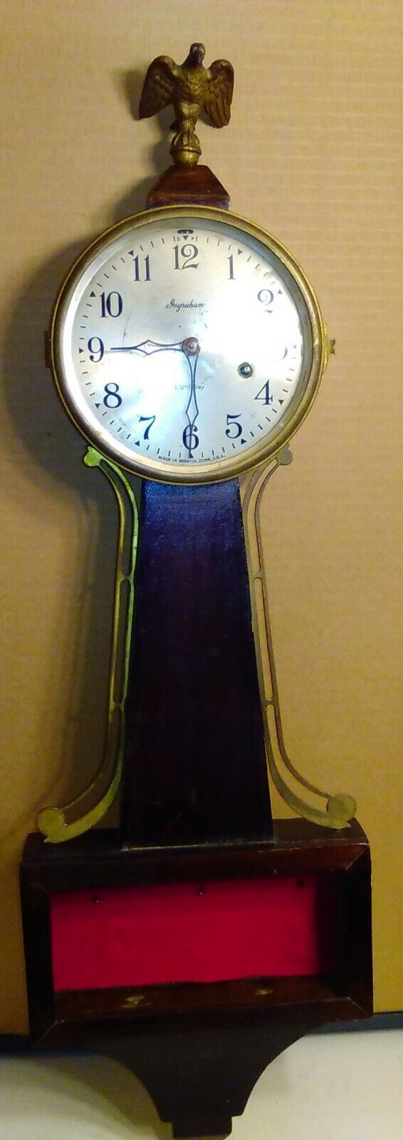 Vintage Ingraham Eight Day Banjo Clock for Parts/Repair broke spring NEPTUNE
