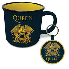 Queen - Logo Crest - Official Ceramic Campfire Style Mug and Woven Keychain Set picture