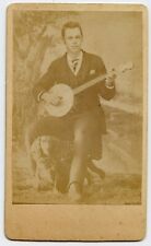 Man Playing Banjo , Dog under chair Vintage Music CDV Photo by Loupret Lowell MA picture