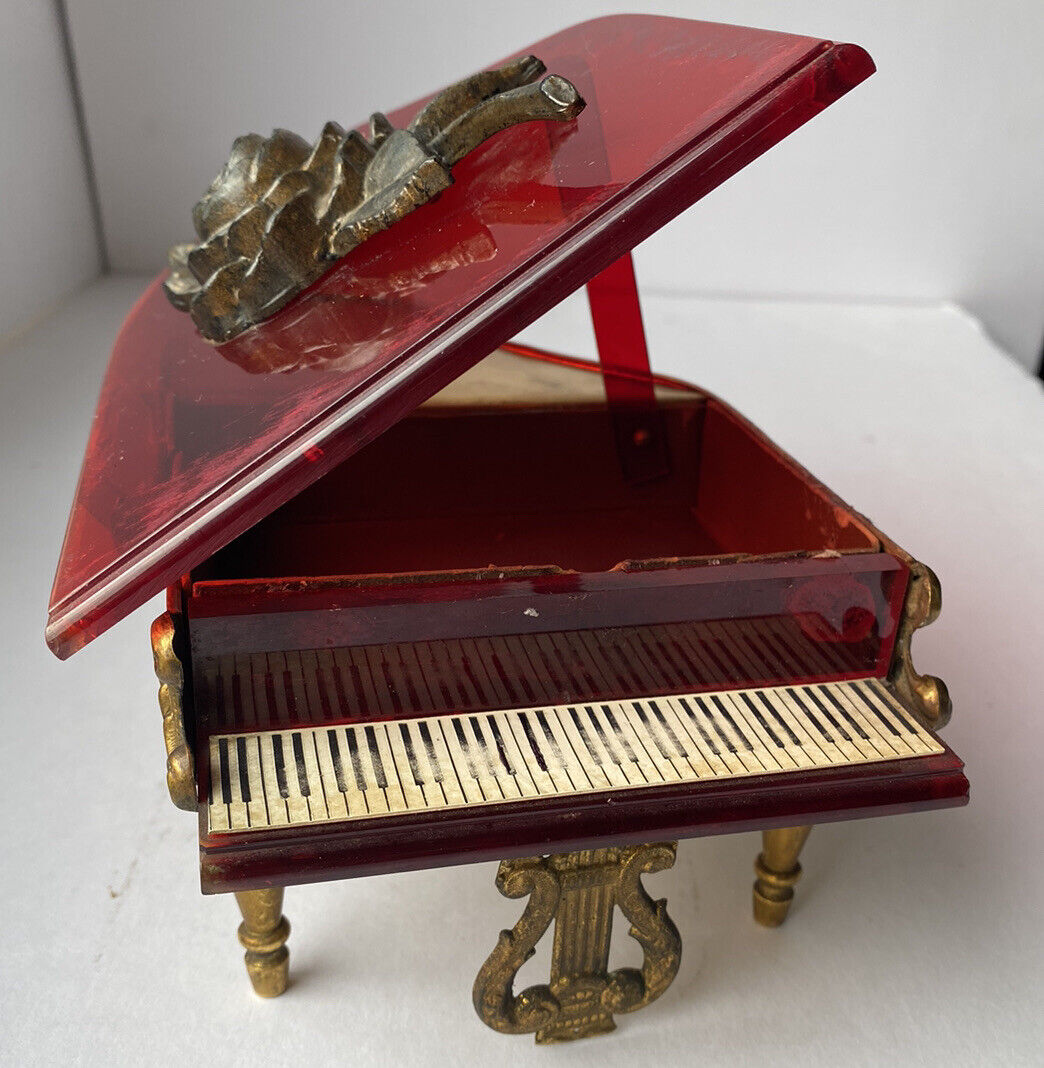 Vintage 1950s Piano Music Box Red Lucite And Brass