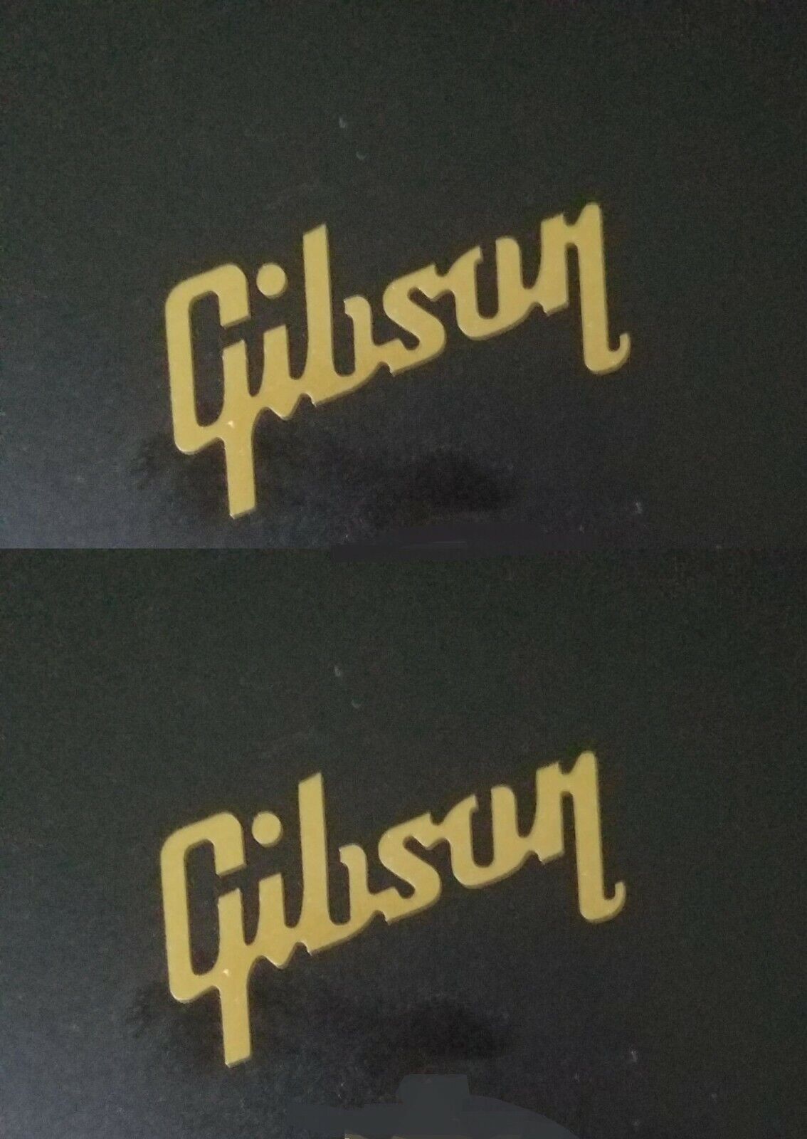 Gibson Guitar Headstock LOGO x2, Die Cut Vinyl Decal, Metallic Gold, OEM Size