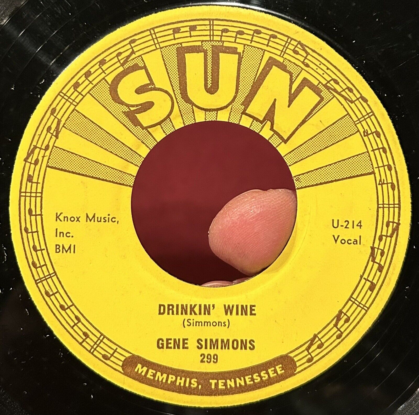 Sun ROCKABILLY 45 Gene Simmons DRINKIN’ WINE VG++ OG Comped *