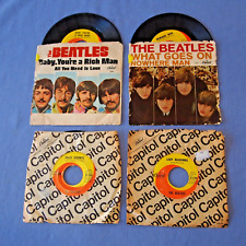 VINTAGE ORIGINAL   BEATLES LOT OF  4 with two PICTURE SLEEVES CAPITOL 45'S picture