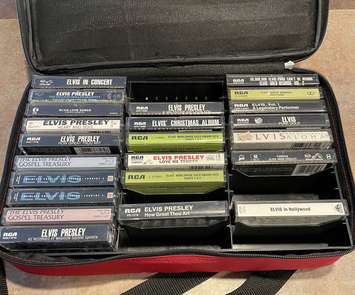 🔥Vintage Lot of 23 Elvis Presley Cassette Tapes with Carrying Case - Some HTF🔥