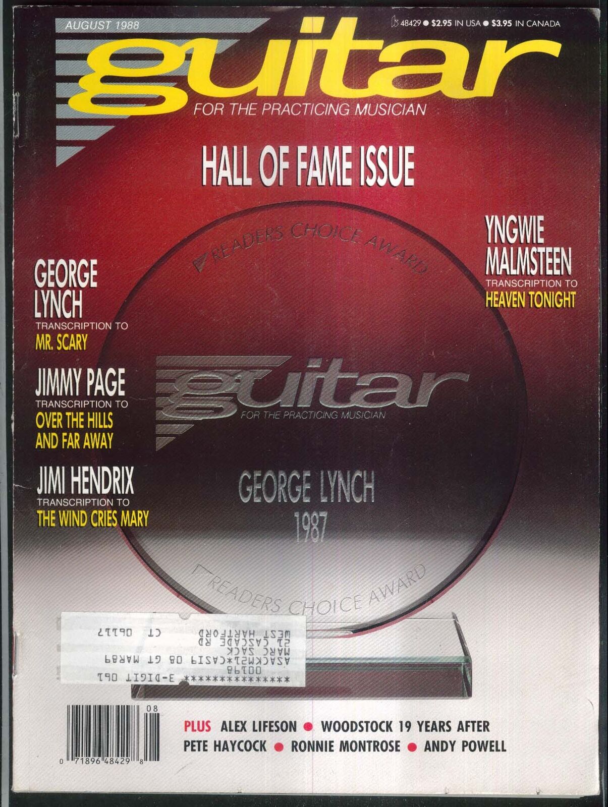 GUITAR George Lynch Jimmy Page Yngwie Malmsteen Jimi Hendrix 8 1988