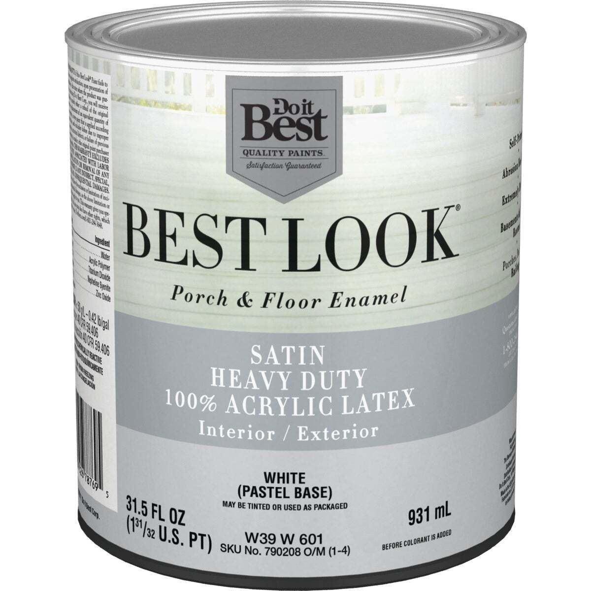 Best Look 1 Qt. White Heavy-Duty Acrylic Latex Satin Porch & Floor Enamel Pack