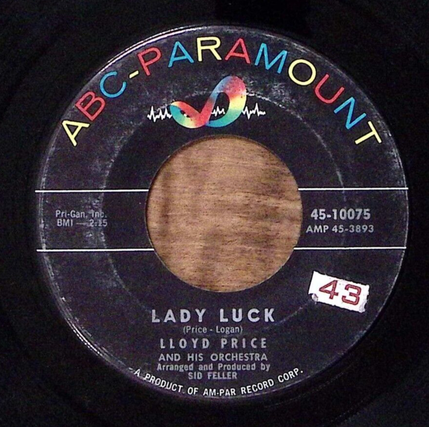 LLOYD PRICE LADY LUCK/NEVER LET ME GO ABC PARAMOUNT VINYL 45 51-141