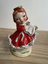 Vintage 1950s Christmas Angel Figurine playing harp with spaghetti trim, Japan picture