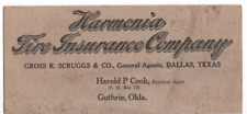 Guthrie Oklahoma  Harmonica Fire Insurance Company c1920 ink blotter picture