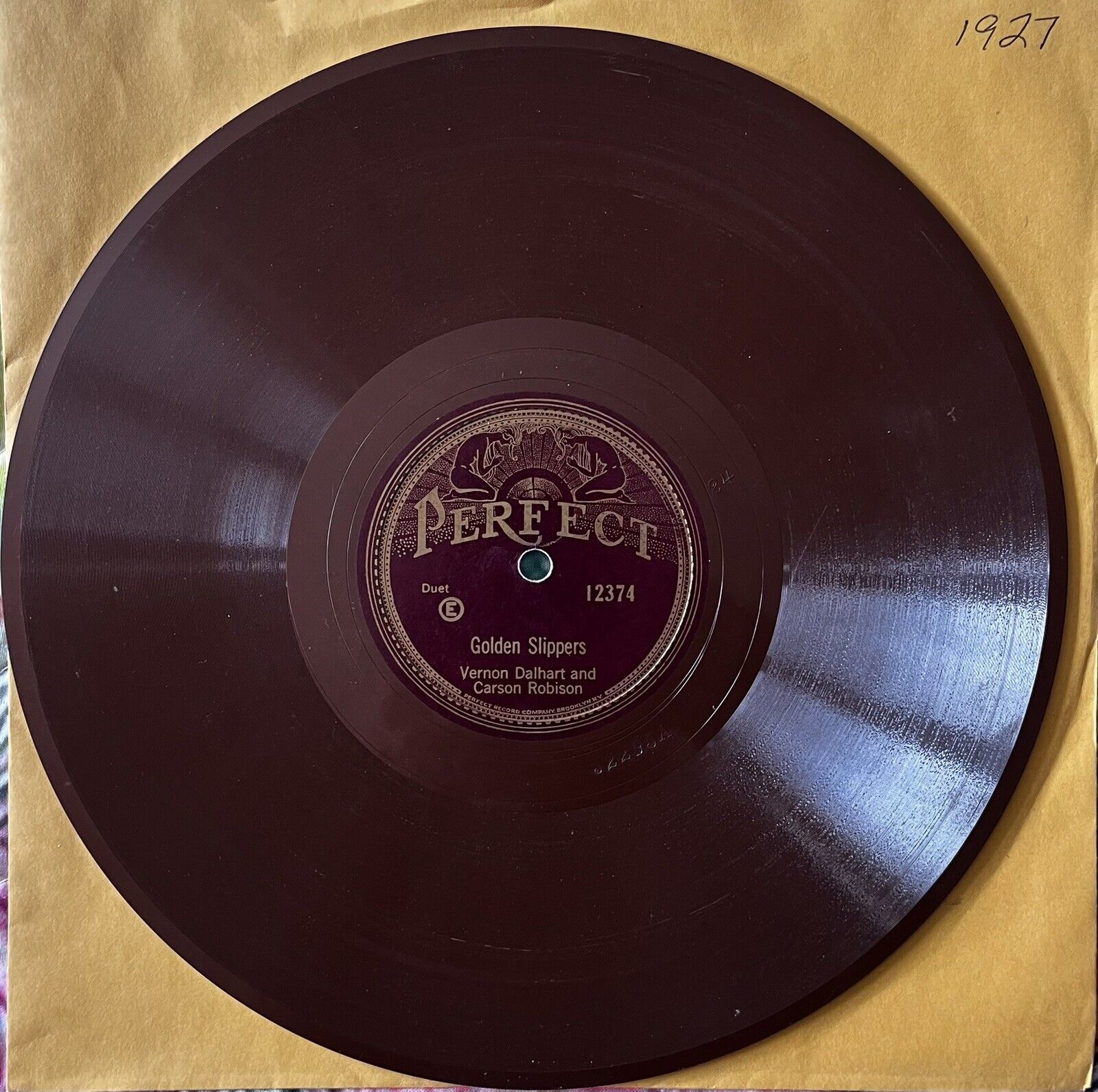 Vernon Dalhart-Golden Slippers-1927 Perfect 12374 78 rpm Beautiful Brown Disc