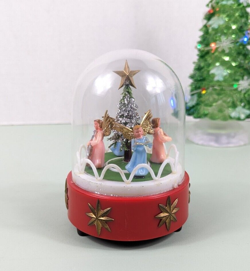 Vintage Christmas Globe Diorama Angels Revolving Music Box \
