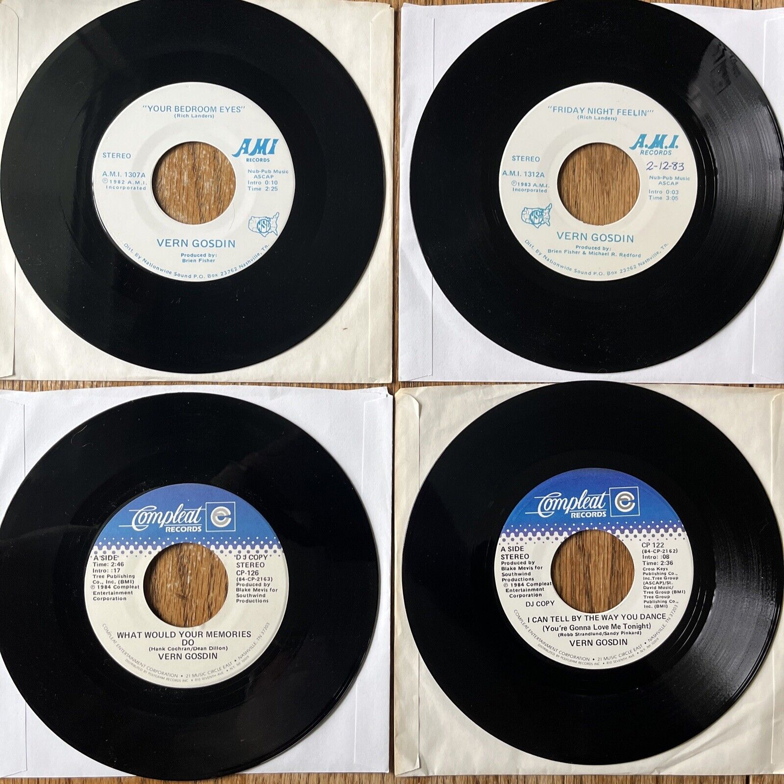 VERN GODSIN Vinyl Lot - 4 Singles on AMI Records - Awesome 70\'s Country