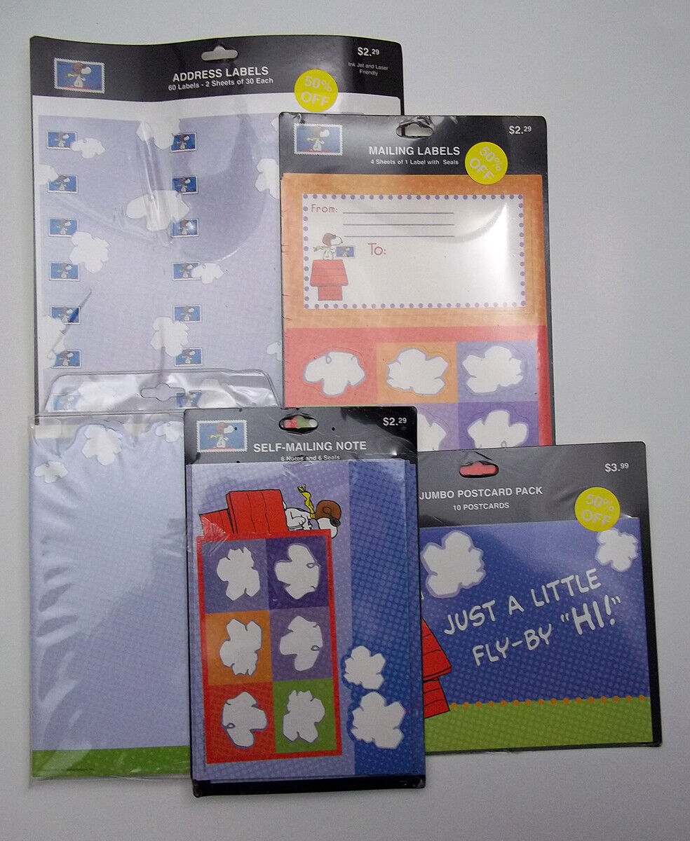 Snoopy Peanuts Address Labels Self Mailing Notes Stationary Labels Postcards
