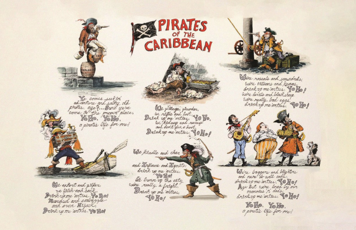 Pirates of the Caribbean Yo Ho Lyrics Marc Davis 11x17 Poster Print Disney