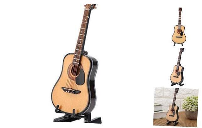Miniature Guitar, Mini Wooden Miniature Guitar Model with Guitar Stand 16cm