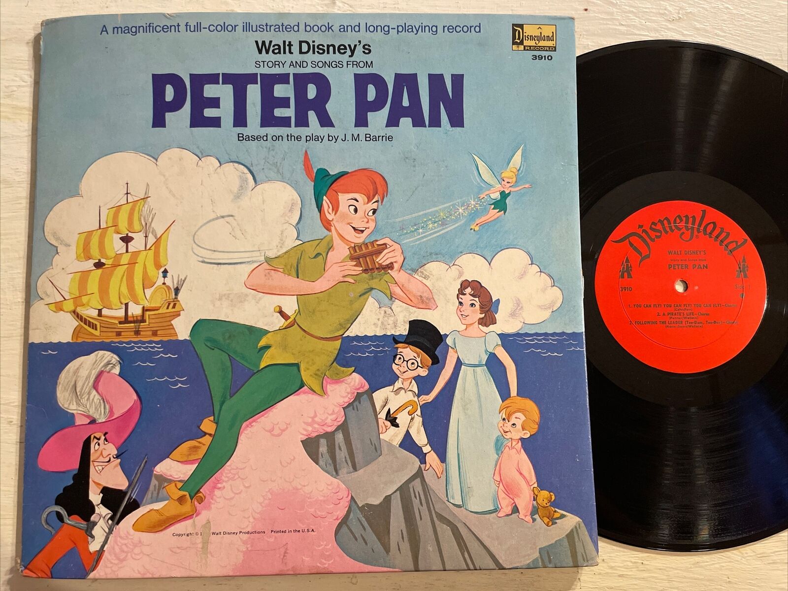 Walt Disney Peter Pan LP Disneyland Mono + Book 1969 Unipak VG+